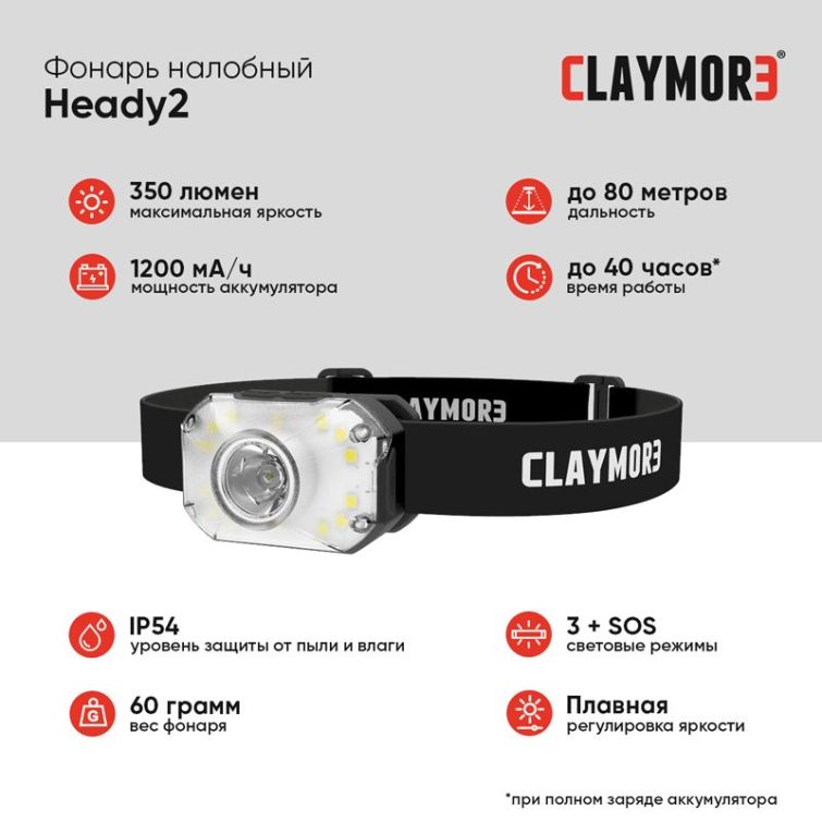 Фонарь налобный CLAYMORE Heady2 цв. Black фото 2
