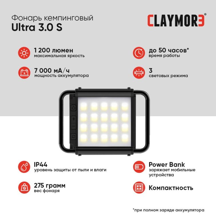 Фонарь кемпинговый CLAYMORE Ultra 3.0 S цв. Black фото 4