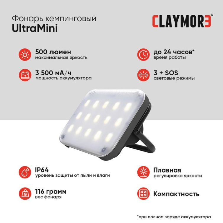 Фонарь кемпинговый CLAYMORE UltraMini цв. Dark Gray фото 3